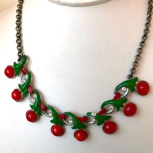 Antique Art Deco red fruit cherries necklace